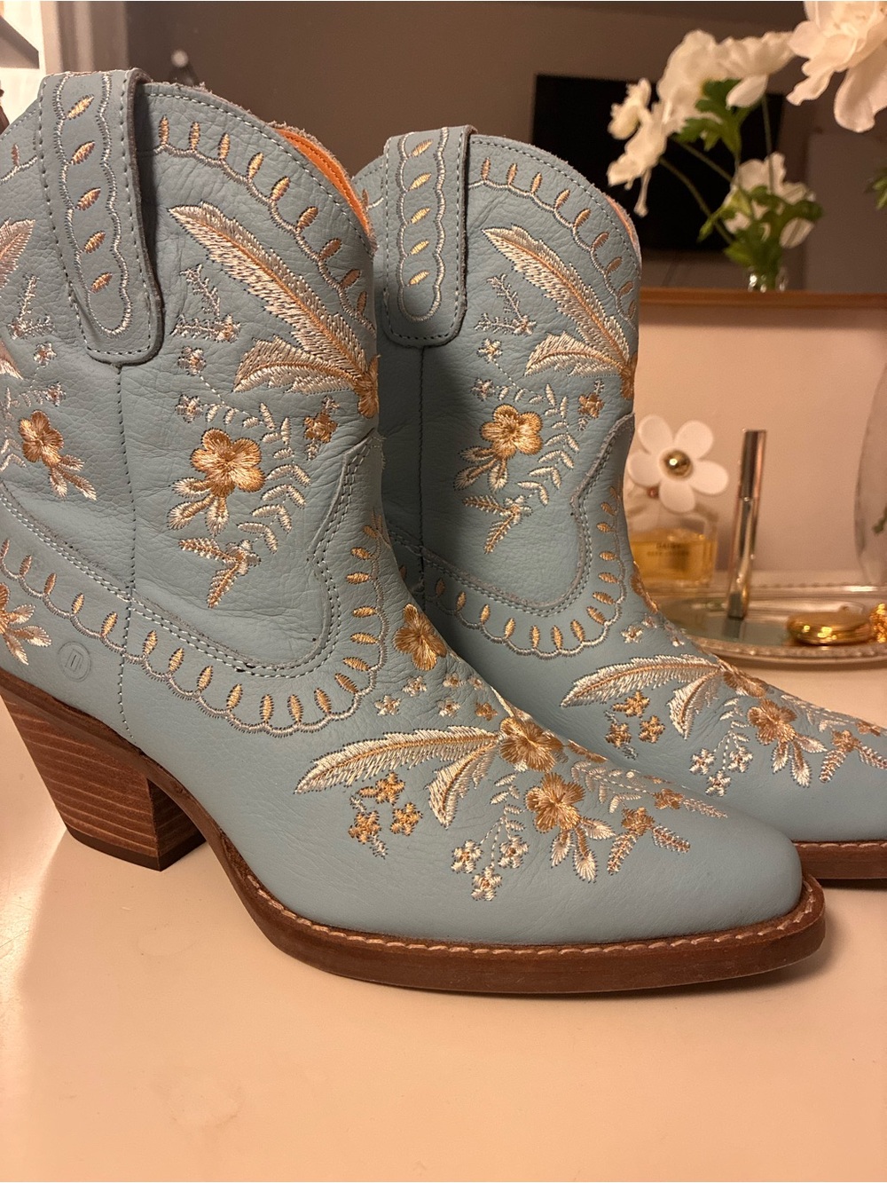 dingo Light Blue Western Embroidered Ankle Boots